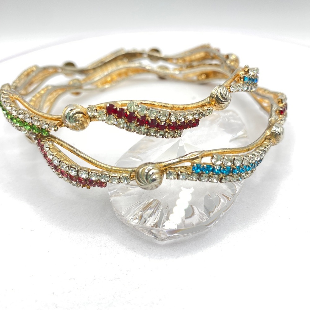 Rhinestone Bracelet Bangles Pair Multi-Colored Set - image 6